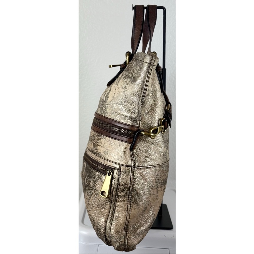 Fossil Explorer Distressed Metallic Gold Fold Over Covetable Tote - Picture 9 of 13